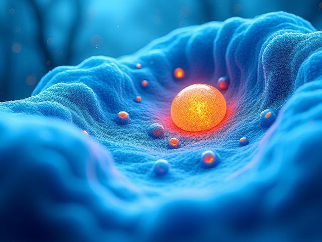 Microscopic view of cells undergoing autophagy, with scientific diagram overlays.